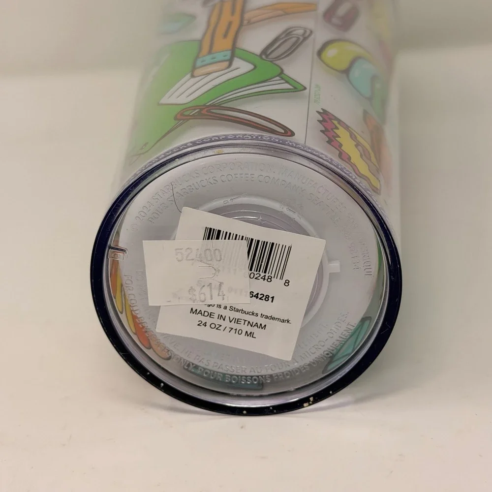 Starbucks Mexico 2024 Doodle Vibe Robot‎ Tumbler 24oz Venti UFO Straw Topper NWT